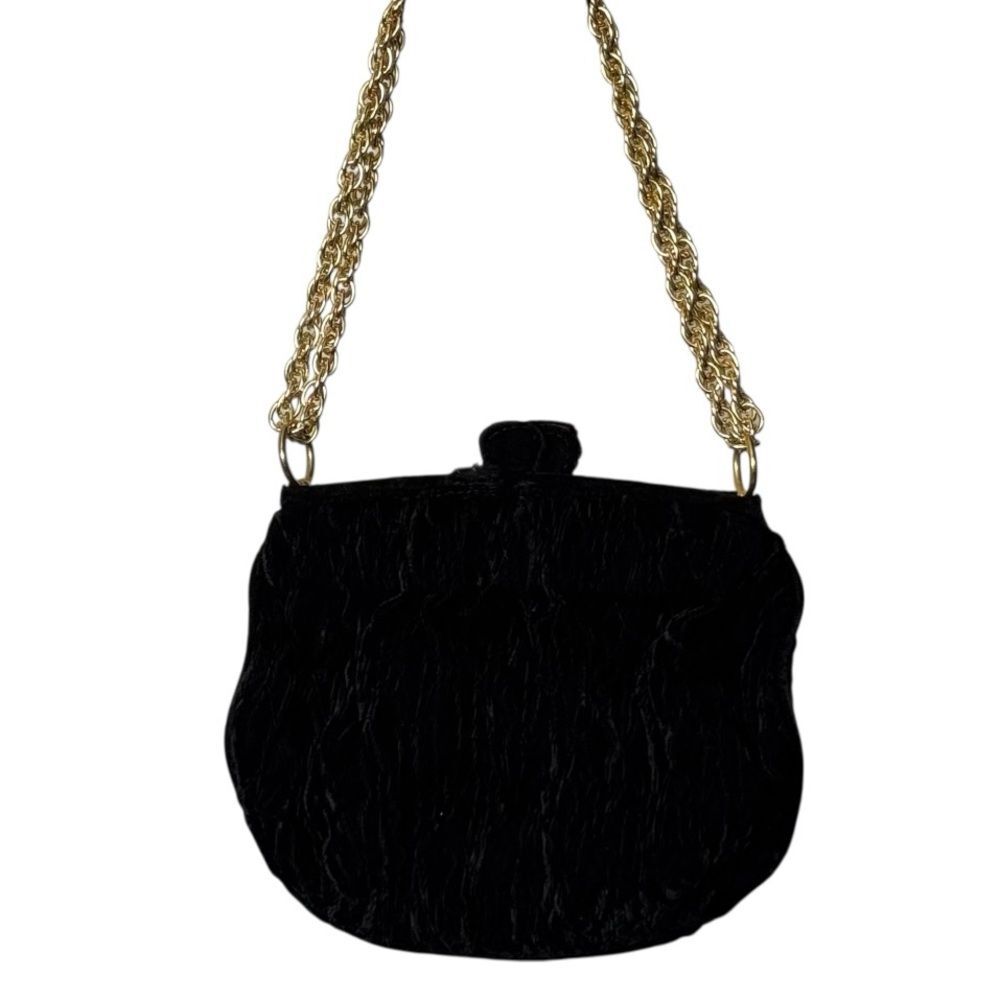 Vintage Magid Black Velvet Crepe Shoulder Evening Bag with Gold Chain